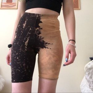 Black & brown tie dye bleached shorts